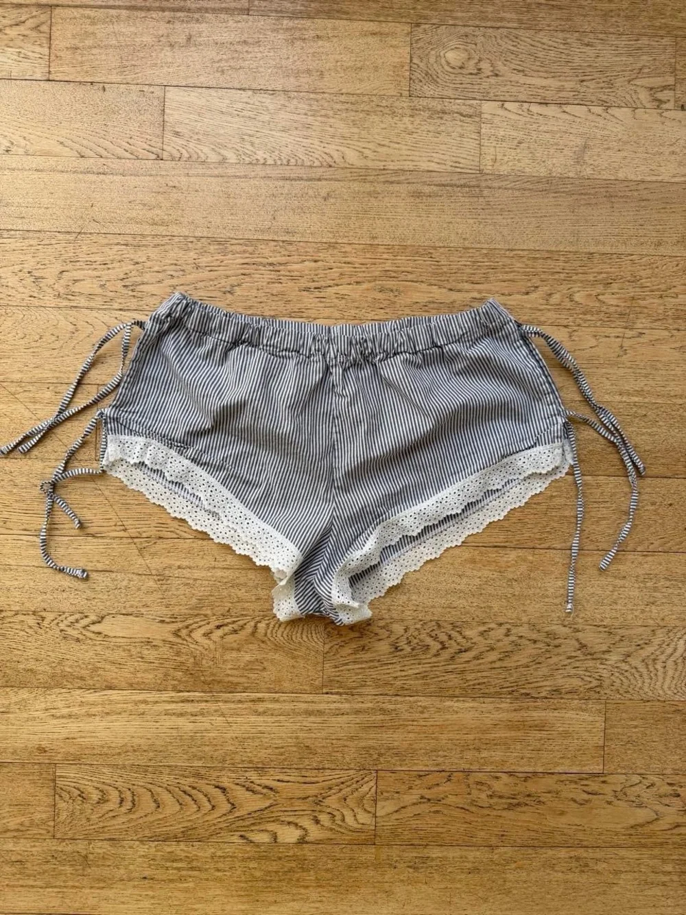 Striped Lace-Trim Sleep Shorts - Blue & White